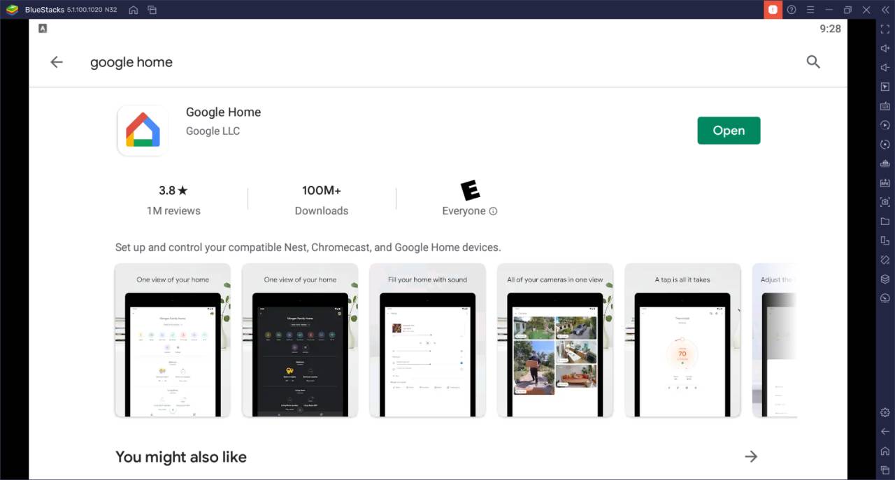 Google home app search play store on BlueStacks emulator
